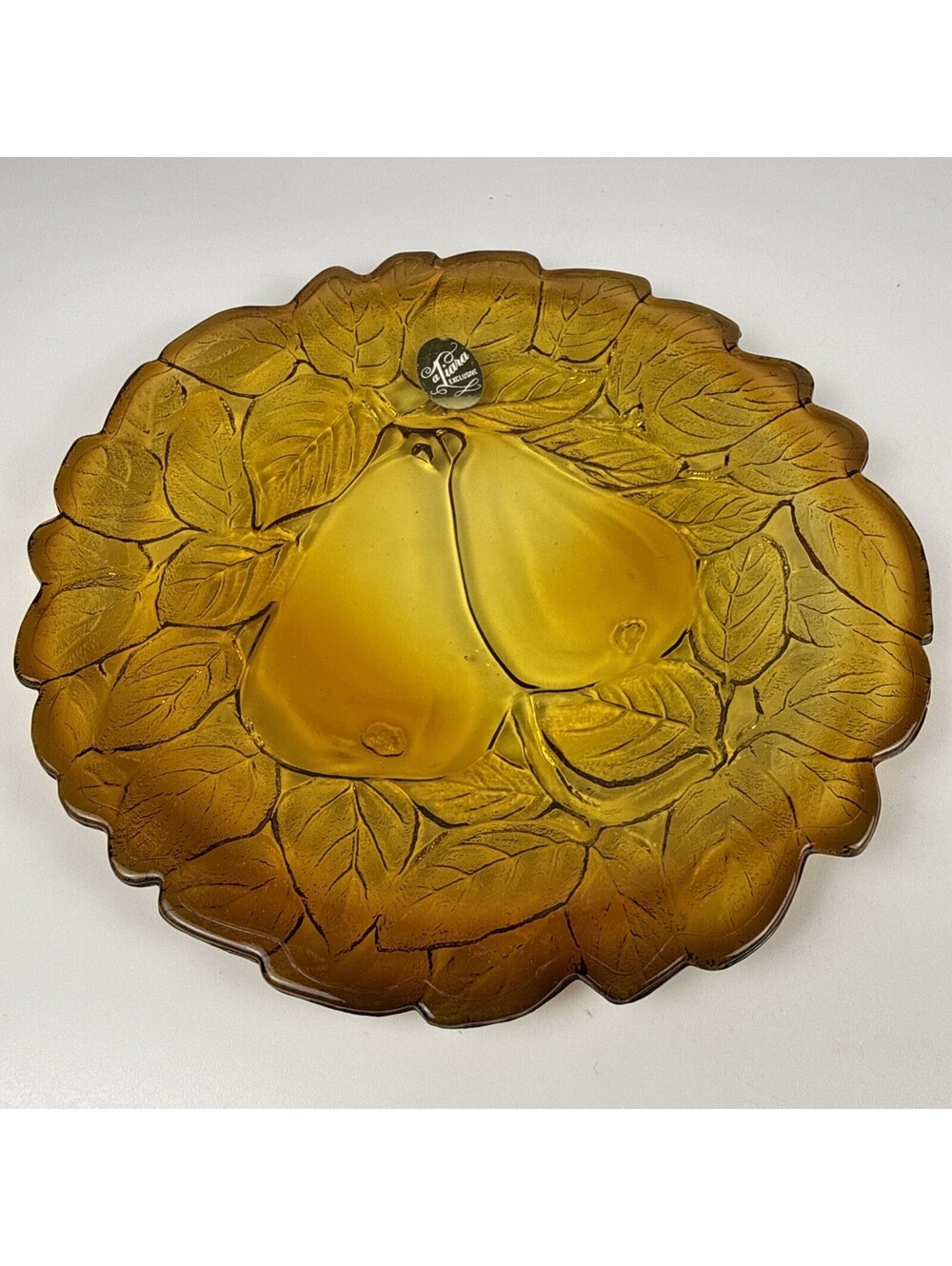 Tiara Exclusives Sweet Pear Plate Vintage Burnt Honey Amber Glass Scalloped Rim